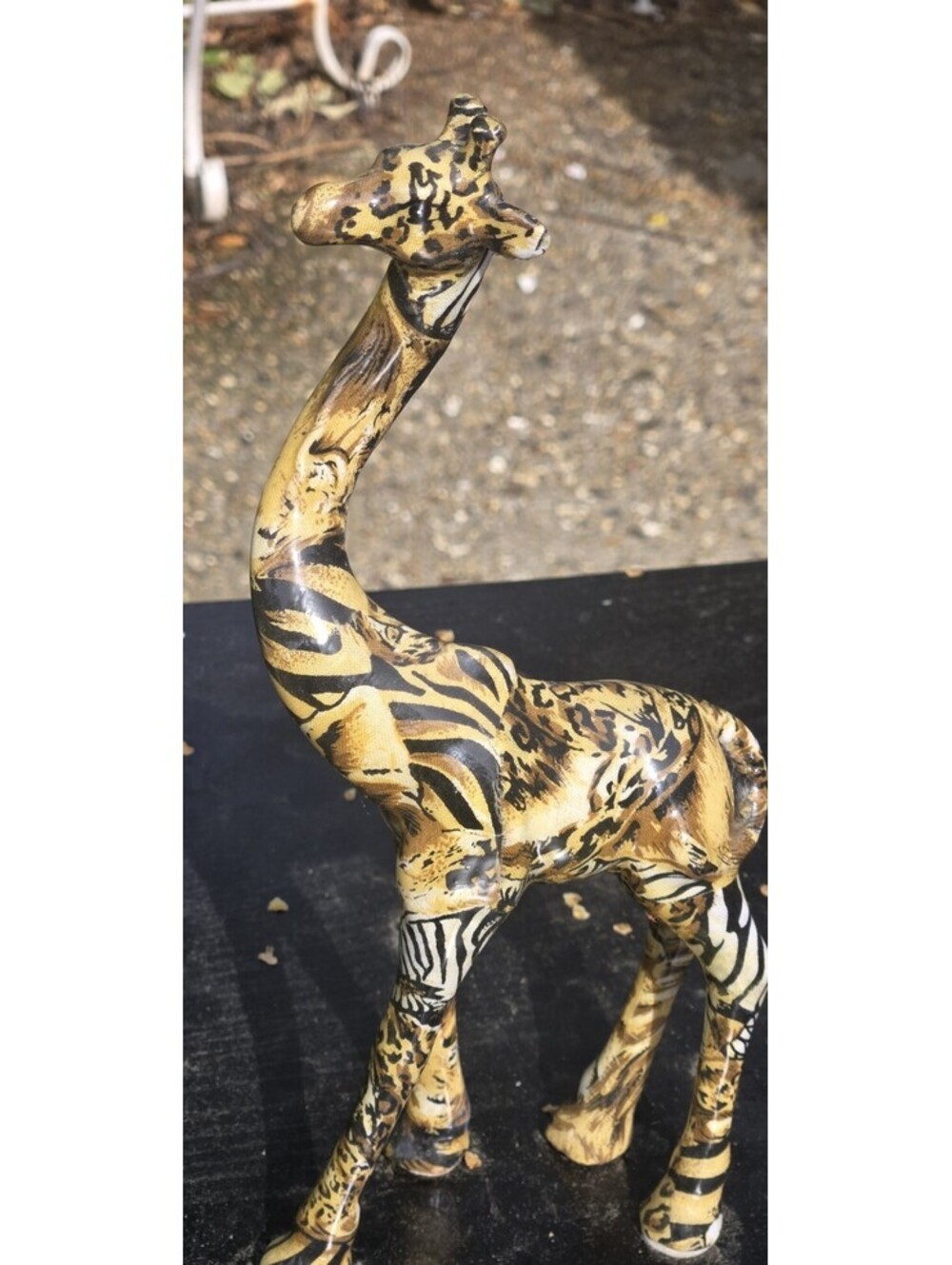 Giraffe Safari Patchwork Animal Print Ceramic Figurine 10"TX5"W Resin Composite